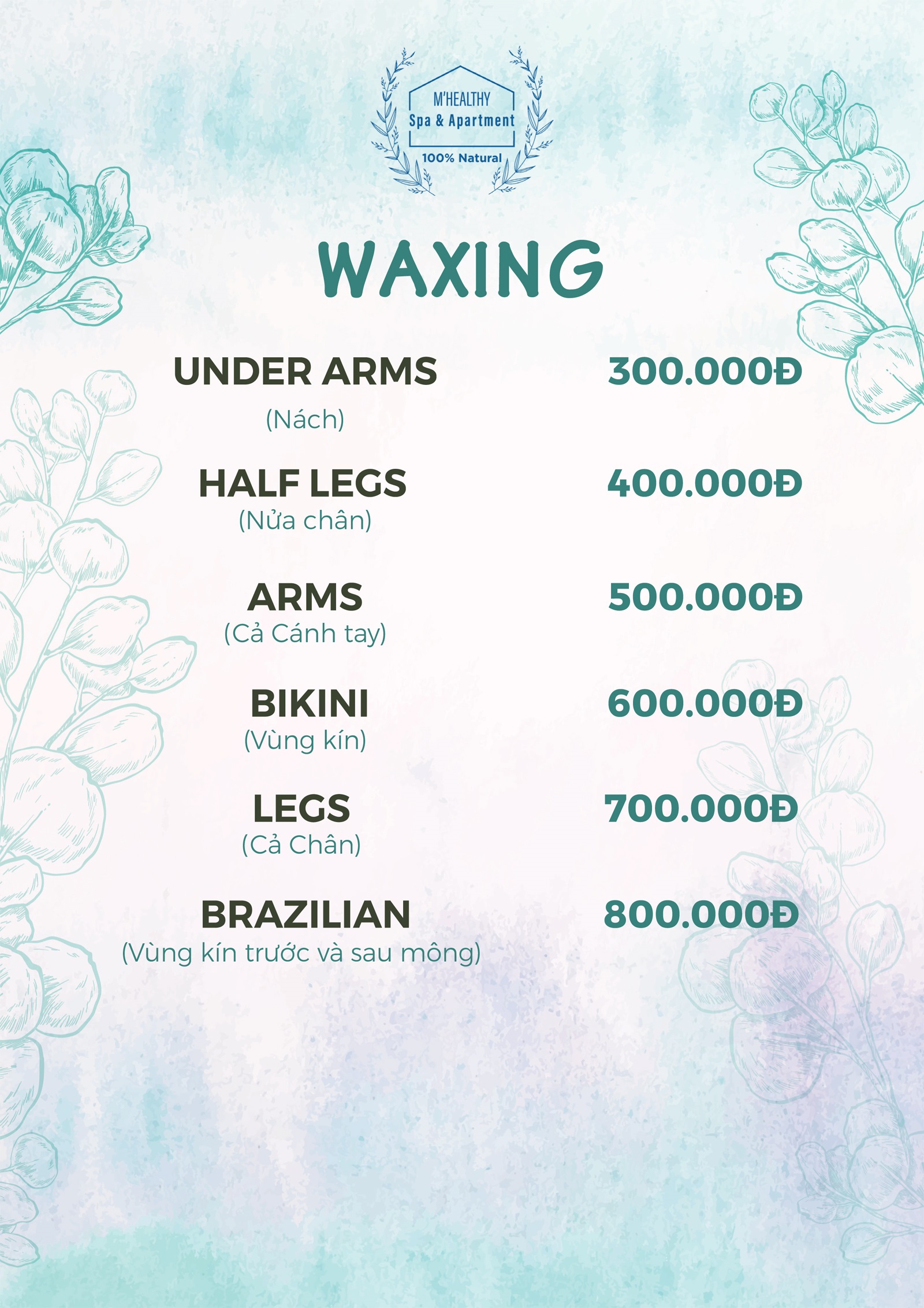 Menu M'Healthy Spa - spa massage tại Đà Nẵng, best spa tại Đà Nẵng 